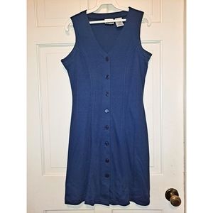 Women’s navy blue sleeveless button up tank dress formal casual party travel